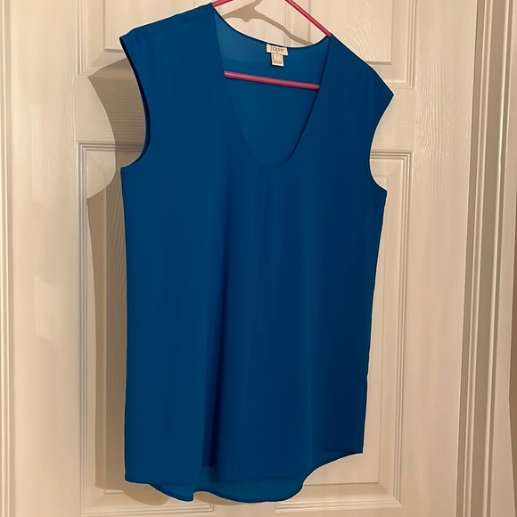 J. Crew Bright Blue Scoop Neck Cap Sleeve Shell Blouse - Picture 1 of 2